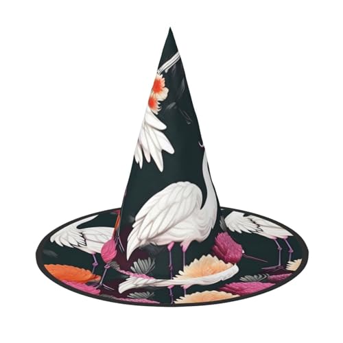 Halloween-Hut-Hut, Hexen-Dekoration, zwei Kraniche, Chrysanthemen-Druck, Party, Hexenkostüm, Cosplay, Maskerade-Zubehör, 2 Stück Halloween-Hut-Hut, Hexen-Dekoration, zwei Kraniche, Chrysanthemen-Druck, Party, Hexenkostüm, Cosplay, Maskerade-Zubehör, 2 Stück von LLOTPQ