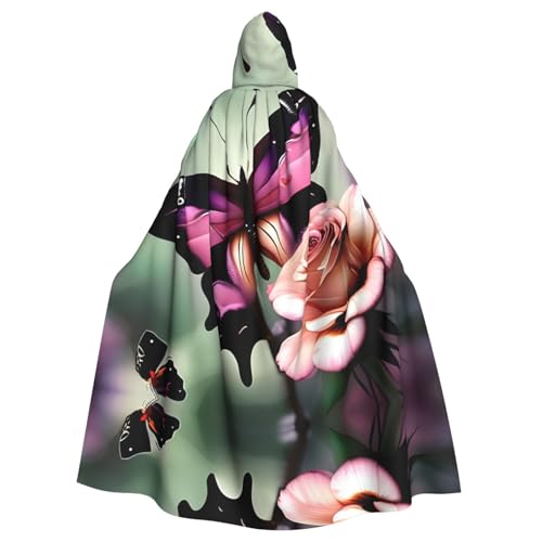 Halloween-Umhang mit Kapuze für Erwachsene, Unisex, Blume, Rose, Schmetterling, Volldruck, Kostüm, Umhang für Cosplay, Party und Themenveranstaltungen Halloween-Umhang mit Kapuze für Erwachsene, Unisex, Blume, Rose, Schmetterling, Volldruck, Kostüm, Umhang für Cosplay, Party und Themenveranstaltungen von LLOTPQ