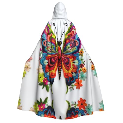 Halloween-Umhang mit Kapuze für Erwachsene, Unisex, Stickerei, bunt, Schmetterling, Volldruck, Kostüm, Umhang für Partys, Karneval, Comic-Ausstellungen von LLOTPQ