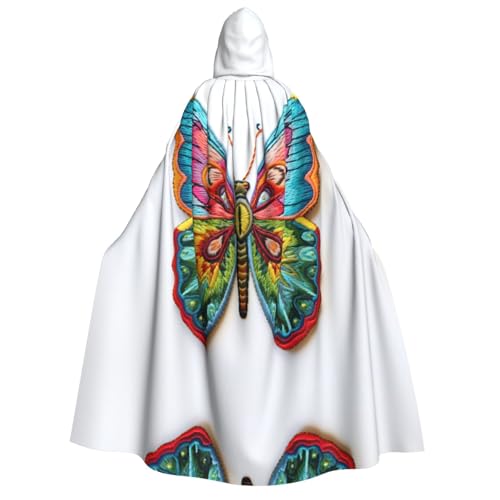 Halloween-Umhang mit Kapuze für Erwachsene, Unisex, Stickerei, bunt, Schmetterling, Volldruck, Kostüm, Umhang für Partys, Karneval, Comic-Ausstellungen von LLOTPQ