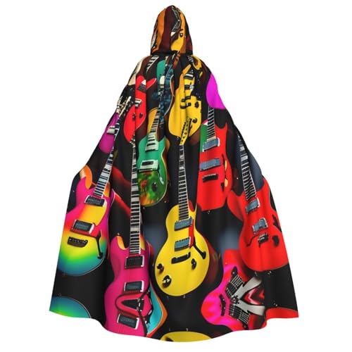 Halloween-Umhang mit Kapuze für Erwachsene, Unisex, buntes Gitarren-Volldruck, Kostüm-Umhang für Partys, Karneval, Comic-Ausstellungen von LLOTPQ