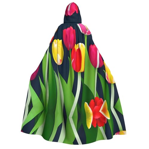Halloween-Umhang mit Kapuze für Erwachsene, Unisex, buntes Tulpenmuster, Volldruck, Kostüm, Umhang für Partys, Karneval, Comic-Ausstellungen von LLOTPQ
