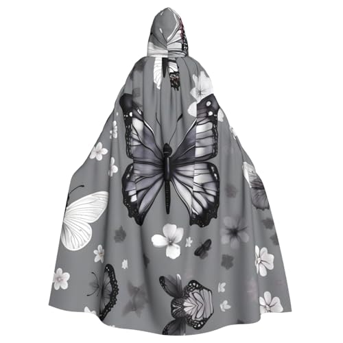 Halloween-Umhang mit Kapuze für Erwachsene, Unisex, grau-blaugrün, Schmetterling, Volldruck, Kostüm, Umhang für Cosplay, Party und Themenveranstaltungen von LLOTPQ