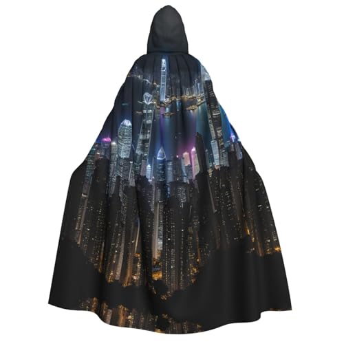 LLOTPQ Aerial Night of View Hong Kong Full Print Adult Hooded Cloak for Men and Women - Perfect for Cosplay, Halloween, Theme Parties, and More von LLOTPQ