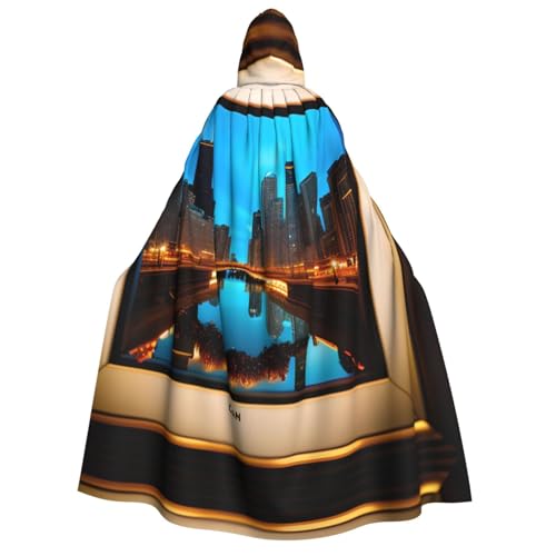 LLOTPQ Chicago Reflected Full Print Adult Hooded Cloak for Men and Women - Perfect for Cosplay, Halloween, Theme Parties, and More von LLOTPQ