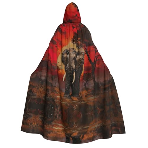 LLOTPQ Elefant Sonnenuntergang Volldruck Erwachsene Kapuzenumhang für Männer und Frauen - Perfekt für Cosplay, Halloween, Themenpartys und mehr von LLOTPQ