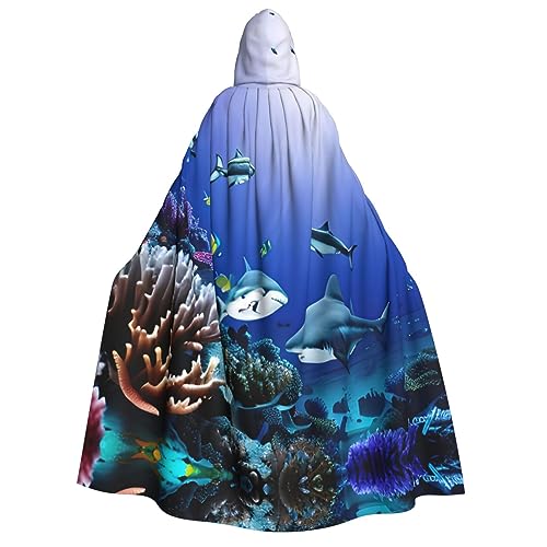LLOTPQ Hai schwimmen unter dem Meer Volldruck Erwachsene Kapuzenumhang für Männer und Frauen - Perfekt für Cosplay, Halloween, Themenpartys und mehr von LLOTPQ