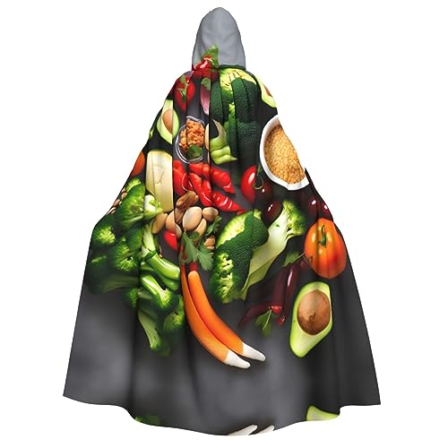 LLOTPQ Healthy Food Full Print Erwachsene Kapuzenumhang für Männer und Frauen - Perfekt für Cosplay, Halloween, Themenpartys und mehr von LLOTPQ