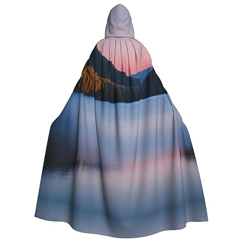 LLOTPQ Lake under Sunset Full Print Erwachsene Kapuzenumhang für Männer und Frauen - Perfekt für Cosplay, Halloween, Themenpartys und mehr von LLOTPQ
