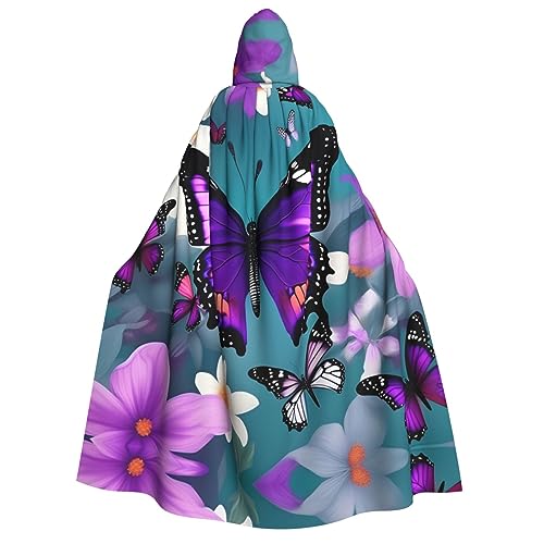 LLOTPQ Lila Schmetterling und Blumen Volldruck Erwachsene Kapuzenumhang für Männer und Frauen - Perfekt für Cosplay, Halloween, Themenpartys und mehr von LLOTPQ