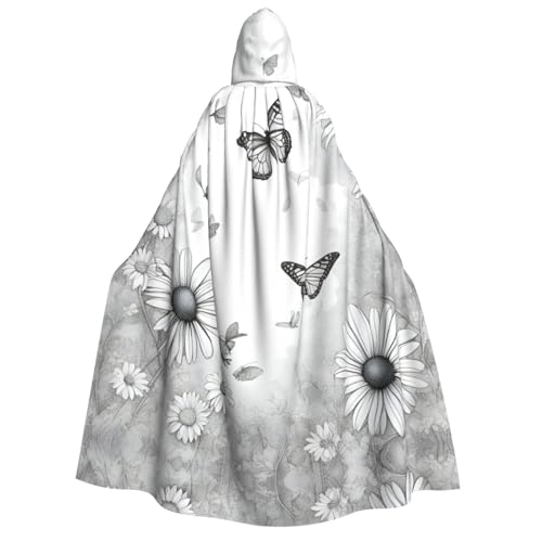 LLOTPQ Schmetterling Gänseblümchen Volldruck Erwachsene Kapuzenumhang für Männer und Frauen - Perfekt für Cosplay, Halloween, Themenpartys und mehr von LLOTPQ
