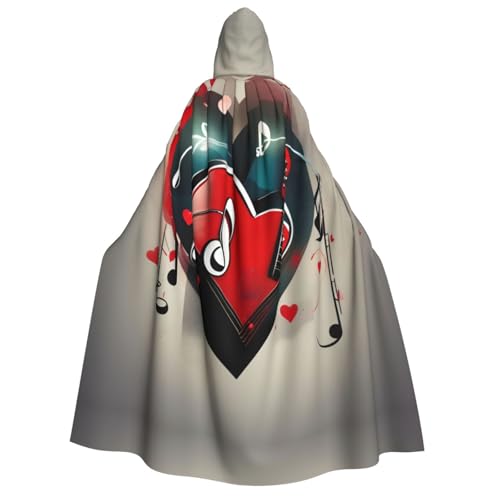 LLOTPQ Treble Love and Music Full Print Erwachsene Kapuzenumhang für Männer und Frauen - Perfekt für Cosplay, Halloween, Themenpartys und mehr von LLOTPQ