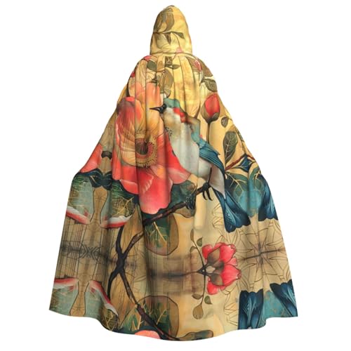 Unisex Erwachsene Halloween Kapuzenumhang - Blume und Vogel Volldruck Kostüm Umhang für Partys, Karneval, Comic Ausstellungen von LLOTPQ