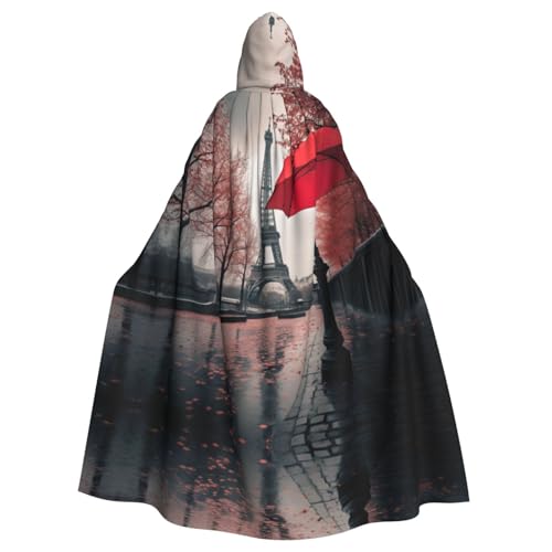 Unisex Erwachsene Halloween Kapuzenumhang - Eiffelturm mit rotem Regenschirm Volldruck Kostüm Umhang für Cosplay, Party und Themenveranstaltungen von LLOTPQ