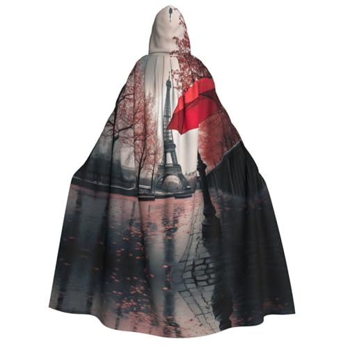 Unisex Erwachsene Halloween Kapuzenumhang - Eiffelturm mit rotem Regenschirm Volldruck Kostüm Umhang für Partys, Karneval, Comic Ausstellungen von LLOTPQ