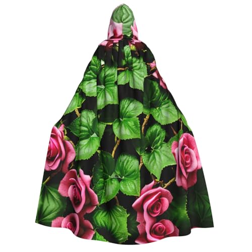 Unisex Erwachsene Halloween Kapuzenumhang - Floral Rose Efeu mit Blättern Frühling Volldruck Kostüm Umhang für Party Karneval Comic Ausstellungen von LLOTPQ