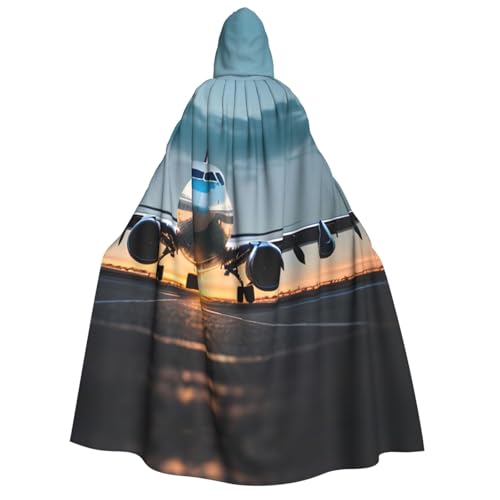 Unisex Erwachsene Halloween Kapuzenumhang - Flugzeug im Abendlicht Volldruck Kostüm Umhang für Partys, Karneval, Comic Ausstellungen von LLOTPQ