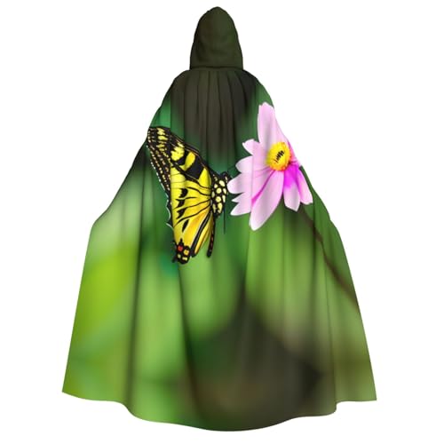 Unisex Erwachsene Halloween Kapuzenumhang - Frühling Blumen Schmetterling Volldruck Kostüm Umhang für Partys, Karneval, Comic Ausstellungen von LLOTPQ