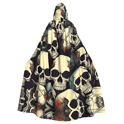 Unisex Erwachsene Halloween Kapuzenumhang - Totenkopf Skelett Volldruck Kostüm Umhang für Cosplay, Party und Themenveranstaltungen von LLOTPQ