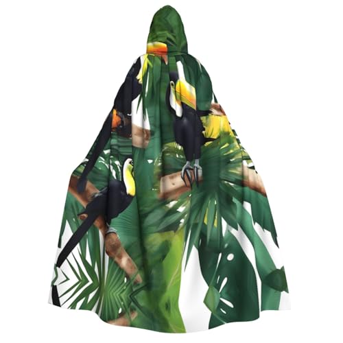 Unisex Erwachsene Halloween Kapuzenumhang - Tukane, Papagei, Palme, Blätter, Volldruck, Kostüm, Umhang für Partys, Karneval, Comic-Ausstellungen von LLOTPQ