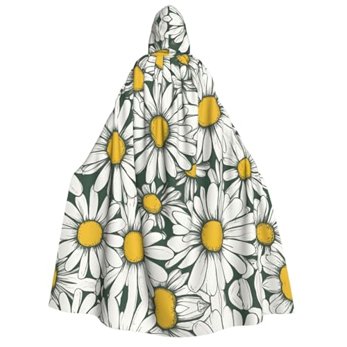 Unisex Erwachsene Halloween Kapuzenumhang - Weiße Gänseblümchen Volldruck Kostüm Umhang für Partys, Karneval, Comic Ausstellungen von LLOTPQ