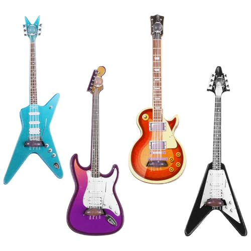 4 Stück Mini Kinder Gitarre, Gitarre Aufblasbar Simulation Dekorationen, Holz im Maßstab 1:12 Luftgitarren Bunt, Gitarre für Kinder für Mini-Musikzimmer, Heimdekoration (Lila, Blau, Braun, Schwarz) 4 Stück Mini Kinder Gitarre, Gitarre Aufblasbar Simulation Dekorationen, Holz im Maßstab 1:12 Luftgitarren Bunt, Gitarre für Kinder für Mini-Musikzimmer, Heimdekoration (Lila, Blau, Braun, Schwarz) von LLOUSSAK