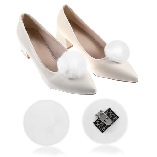 Abnehmbare Kunstfell-Schuh-Clips, weiße Pompons für Tinkerbell-Kostüm für Damen, weiße Puffbälle für Schuhe, Tinkerbell-Absätze (5,9 cm), 2 Stück von LLOUSSAK