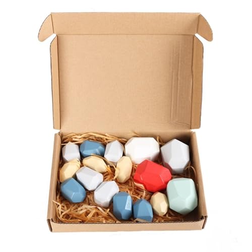 LLTCMYGS Bunte Holzbausteine, Steinstapelspielspielzeug, Montessori Feinmotorik (16 Teile) von LLTCMYGS
