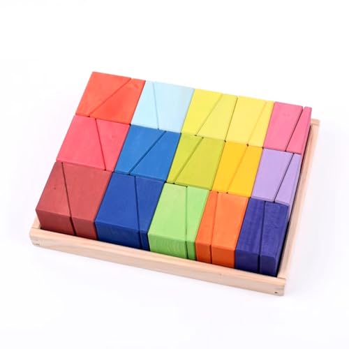 LLTCMYGS Bunte trapezförmige Bausteine, Montessori Holz Jenga Baustein Spielzeug von LLTCMYGS