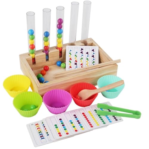 LLTCMYGS Gestapelte hölzerne Regenbogenperlen, Match-Zähl- und Farbsortierspielzeug, Montessori Fine Movement Teaching AIDS von LLTCMYGS