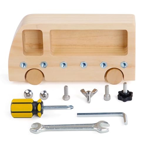 LLTCMYGS Holz Bus Schraube Spielzeug Set, Vorschule Früherziehung Kinder Bus Hand-Auge Koordination, sensorische Fähigkeit von LLTCMYGS