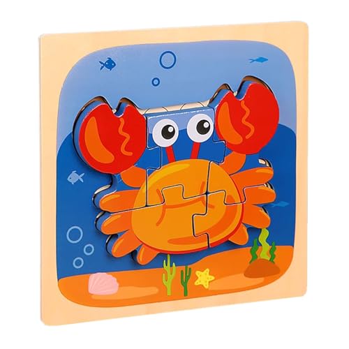 LLTCMYGS Holz Meerestier Puzzle Bausteine Spielzeug, Montessori Vorschule Bildung Puzzles,Crab von LLTCMYGS