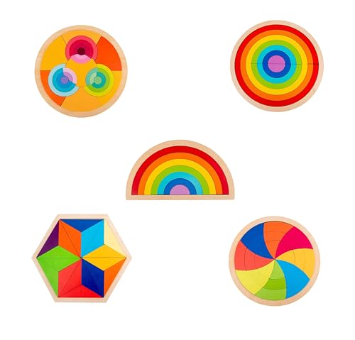 LLTCMYGS Holz Regenbogen Baustein Puzzle Set Spielzeug, Feinmotorik und sensorische Entwicklung von Kindern von LLTCMYGS