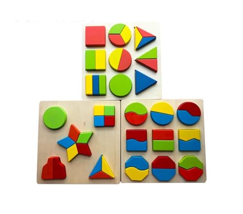 LLTCMYGS Holzförmiges Baustein-Puzzlebrett, Montessori-Farb- und Formerkennungsspielzeug (3 Teile) von LLTCMYGS