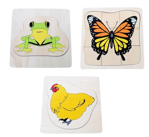 LLTCMYGS Holztier mehrschichtiges Puzzlespielzeug, Montessori Kleinkind Holz Puzzlespielzeug, Tierwachstumsprozess (3 Teile) von LLTCMYGS