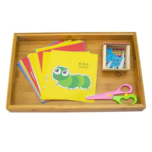 LLTCMYGS Kindergartenkinder Sicherheits-Scherenschnitt-Set, Montessori pädagogisches Scherenschnitt-Lehrspielzeug,Set and Tray von LLTCMYGS