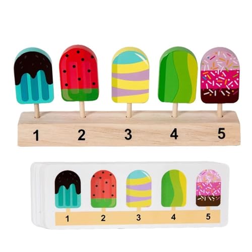 LLTCMYGS Montessori Aufklärung Mathe Eiscreme Stick Zahlen 1-5, Früherziehung Donut Form Matching Puzzle Spielzeug,Ice Cream von LLTCMYGS