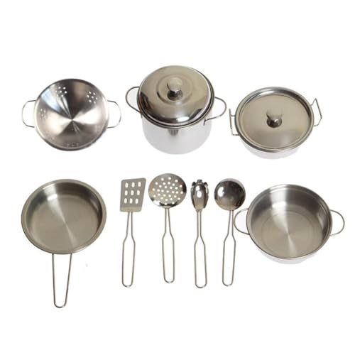 LLTCMYGS Montessori Edelstahl Kochgeschirr Utensilien Set, Kochgeschirr für Kinder Kochspielzeug (9 Stück) von LLTCMYGS