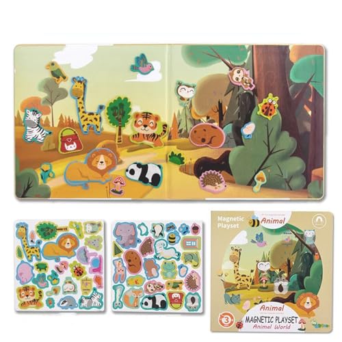 LLTCMYGS Montessori Früherziehung Magnetisches Puzzle Unterricht AIDS, Dinosaurier Site Kognitives Puzzle Spielzeug,Animal World von LLTCMYGS