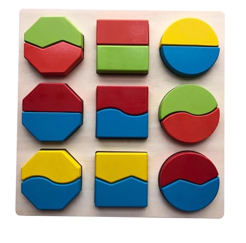 LLTCMYGS Montessori Geometrische Form Zweiteilige Teilung Holzbrett, frühes Formerkennungsspielzeug für Kinder von LLTCMYGS