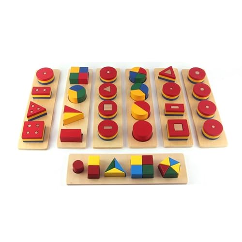 LLTCMYGS Montessori Geometrische Puzzle Bausteine, Geometrisches Bauspielzeug aus Holz,Seven Piece Set von LLTCMYGS