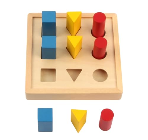 LLTCMYGS Montessori Geometrische Säule Lehrmittel, hölzernes 3D-Form-Matching-Spielzeug von LLTCMYGS