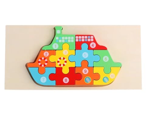 LLTCMYGS Montessori Holz Cartoon Fahrzeug Puzzles, Vorschule Baustein Puzzles Spielzeug,Ships von LLTCMYGS