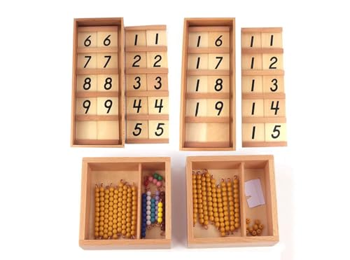 LLTCMYGS Montessori Holz Früherziehung Mathematik Unterricht AIDS, Gold Perlen und Mathematik Buche Box von LLTCMYGS