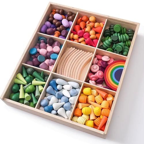 LLTCMYGS Montessori Holz Lose Teile Spielmaterialien Set, sensorisches Bausteinspielzeug für Kinder im Vorschulalter von LLTCMYGS