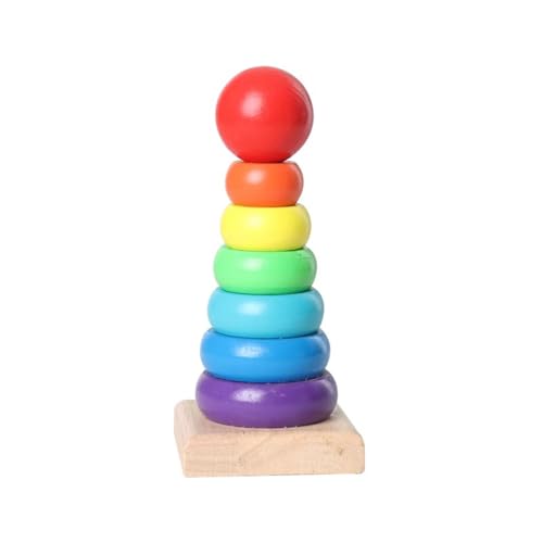 LLTCMYGS Montessori Holz-Regenbogen-Turm-Spielzeug, Regenbogen-Stacker Holzring Lernspielzeug von LLTCMYGS