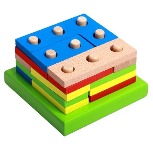 LLTCMYGS Montessori Holz geometrisch geformte Set-Säulen, klassifiziertes Montage- und Stapelspielzeug von LLTCMYGS