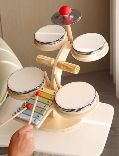 LLTCMYGS Montessori Kids Enlightenment Musik Drum Set, multifunktionale Percussion Drum für Kinder,Wooden Drum kit von LLTCMYGS