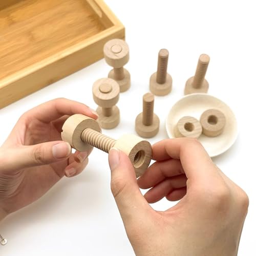 LLTCMYGS Montessori Kinderschrauben-Set, Schraube und Mutter passend zu Lehrmitteln (mit Tablett),Wooden Tray Set von LLTCMYGS