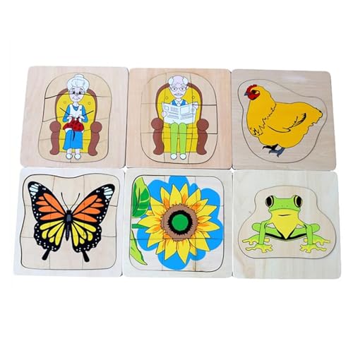 LLTCMYGS Montessori Mehrschichtiges Puzzle aus Tieren und Pflanzen, Lebenszyklus Wachstumszyklus (6 Teile) von LLTCMYGS
